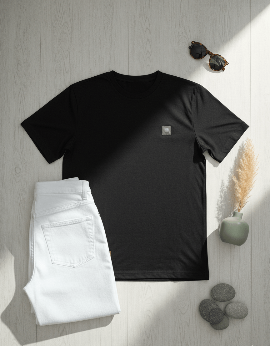 Black Round Neck Octal Grid Tee - TeeHive