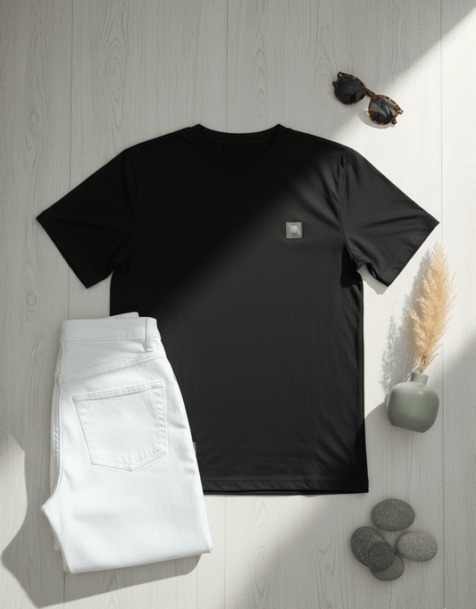 Black Round Neck Octal Grid Tee - TeeHive