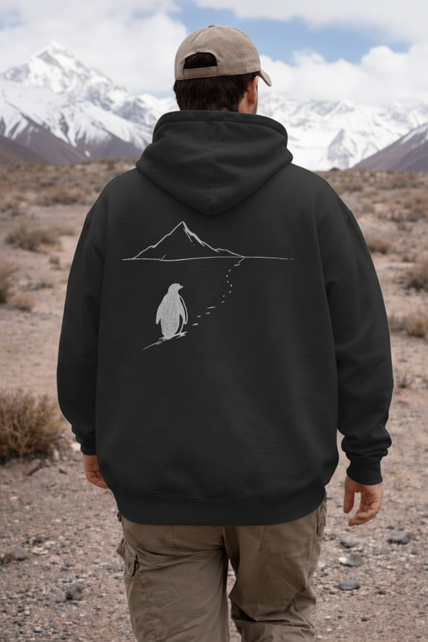 Viral Penguin Heading to the Mountains hoodie front view